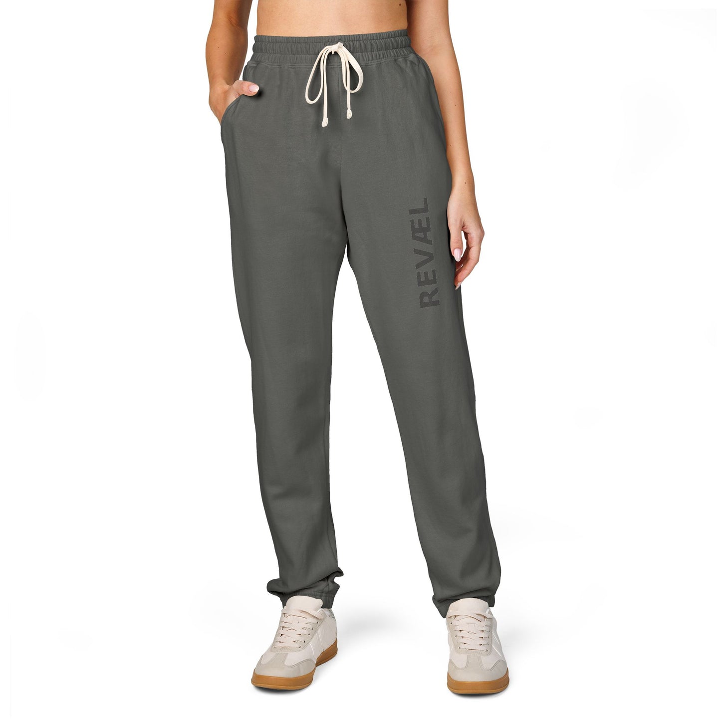 Comfortable Garment-Dyed Fleece Sweatpants with 'REVEL' Print, Unisex Lounge Wear, Perfect for Cozy Days, Gifts, Homewear, Relaxation